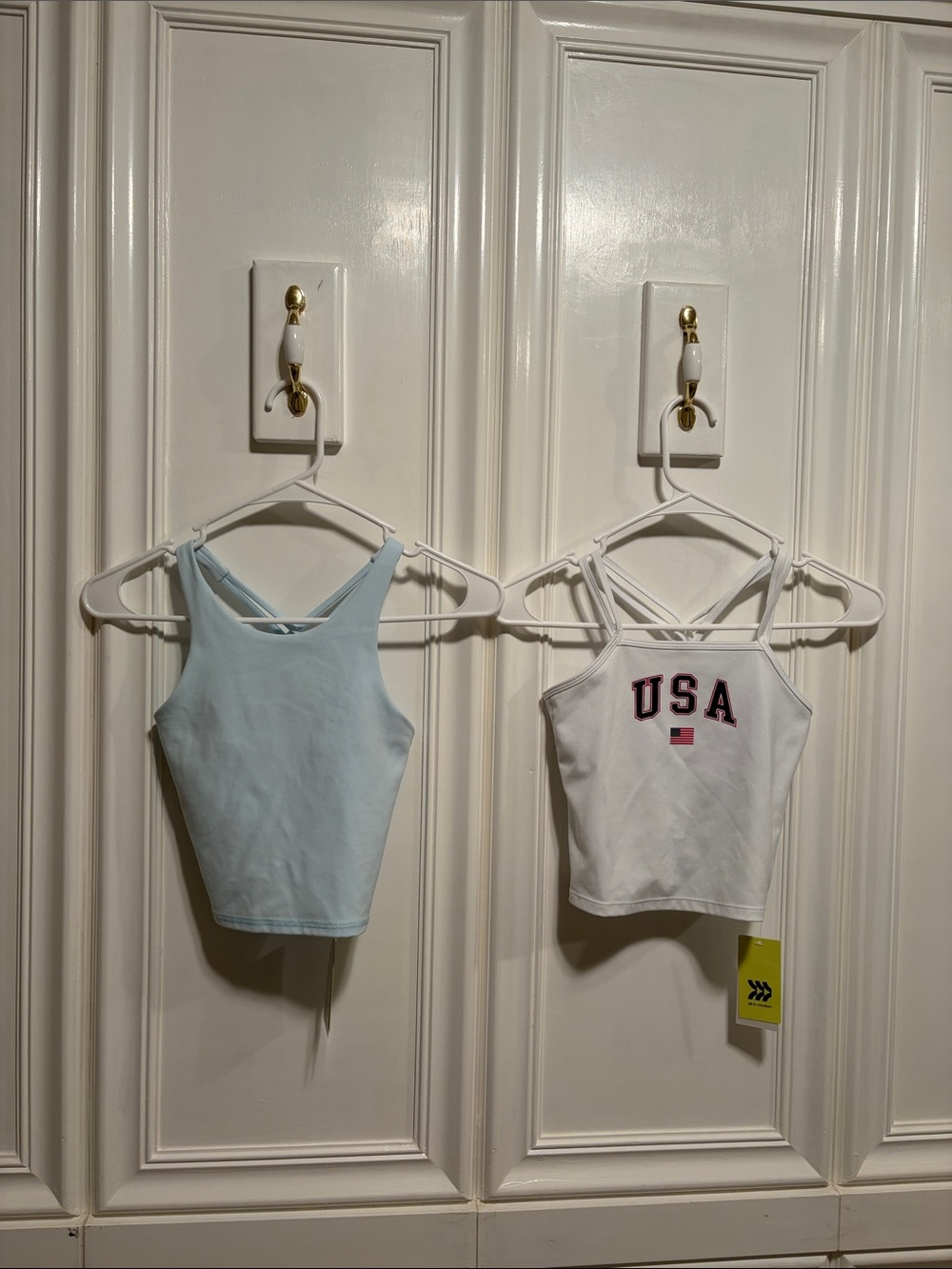 Tank Top Set: Double-Strap USA Graphic Crop and Light Blue Tank